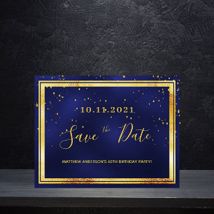 60. Geburtstag dunkelblau Gold Save the Date Postkarte