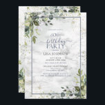 60. Geburtstag Dusty Blue Eukalyptus Greenery Einladung<br><div class="desc">Feiern Sie Ihren 60. Geburtstag im Stil mit dieser schönen 60. Geburtstag Dusty Blue Eucalyptus Greenery Einladung! Mit eleganten, staubblauen, botanischen Elementen im Grünen und dem marmorfarbenen Hintergrund der Aquarellbilder wird diese Einladung Ihre Gäste begeistern. Darüber hinaus können Sie die Party-Details mit modernen handgeschriebenen Kalligrafien auf der Kartenvorderseite personalisieren. Auf...</div>