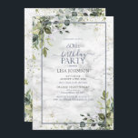 60. Geburtstag Dusty Blue Eukalyptus Greenery Einladung<br><div class="desc">Feiern Sie Ihren 60. Geburtstag im Stil mit dieser schönen 60. Geburtstag Dusty Blue Eucalyptus Greenery Einladung! Mit eleganten, staubblauen, botanischen Elementen im Grünen und dem marmorfarbenen Hintergrund der Aquarellbilder wird diese Einladung Ihre Gäste begeistern. Darüber hinaus können Sie die Party-Details mit modernen handgeschriebenen Kalligrafien auf der Kartenvorderseite personalisieren. Auf...</div>