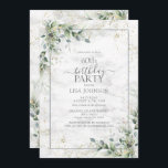60. Geburtstag Dusty Eukalyptus Botanisches Gold Einladung<br><div class="desc">Feiern Sie Ihren 60. Geburtstag stilvoll mit dieser schönen 60. Geburtstag Dusty Eukalyptus Botanical Gold Einladung! Mit eleganten, staubblauen, botanischen Elementen im Grünen und dem marmorfarbenen Hintergrund der Aquarellbilder wird diese Einladung Ihre Gäste begeistern. Darüber hinaus können Sie die Party-Details mit modernen handgeschriebenen Kalligrafien auf der Kartenvorderseite personalisieren. Auf der...</div>