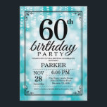 60. Geburtstag Einladung Aquamarinen Glitzer<br><div class="desc">60. Geburtstag Einladung mit Aquamarinen String-Leuchten mit Aquamarinem Glitzer Hintergrund. Aquamariner Geburtstag. Erwachsener zum Geburtstag. Männer oder Frauen laden ein. 13. 15. 16. 18. 20. 21. 30. 40. 50. 60. 70. 80. 90. 100. Jedes Alter. Für weitere Anpassungen klicken Sie bitte auf die Schaltfläche "Anpassen" und verwenden Sie unser Designwerkzeug,...</div>