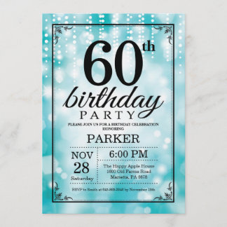 60. Geburtstag Einladung Aquamarinen Glitzer
