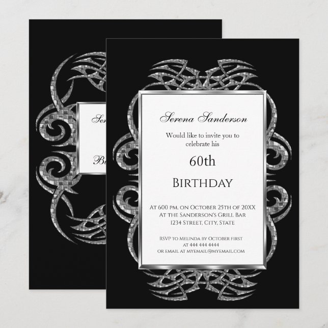 60. Geburtstag Einladung Black (Vorne/Hinten)