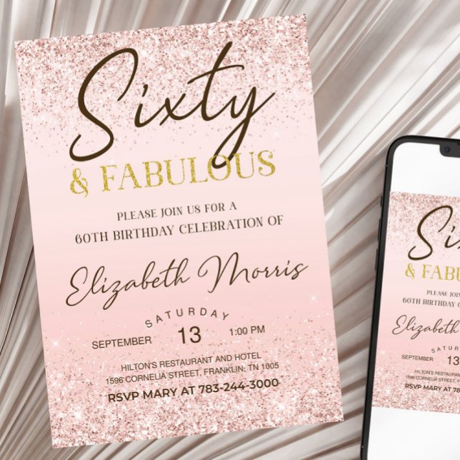 60. Geburtstag Einladung druckbare Rose Gold 60 (Von Creator hochgeladen)