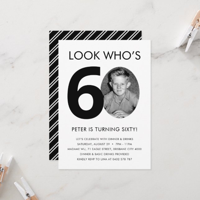 60. Geburtstag Einladung mit Foto (Vorderseite/Rückseite Beispiel)