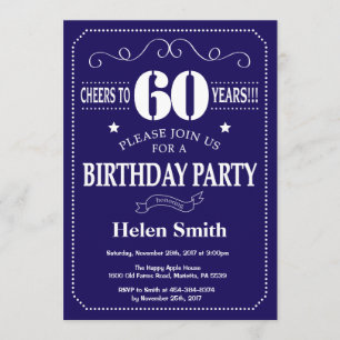 60. Geburtstag Einladung Navy Blue und White