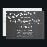 60. Geburtstag Einladungs-Chalkboard Einladung<br><div class="desc">60. Geburtstag Einladung mit String Lights Chalkboard Hintergrund. 13. 15. 16. 18. 21. 30. 40. 50. 60. 70. 80. 90. 100. Jedes Alter. Für weitere Anpassungen klicken Sie bitte auf die Schaltfläche "Anpassen" und verwenden Sie unser Designwerkzeug,  um diese Vorlage zu ändern.</div>