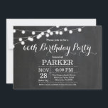 60. Geburtstag Einladungs-Chalkboard Einladung<br><div class="desc">60. Geburtstag Einladung mit String Lights Chalkboard Hintergrund. 13. 15. 16. 18. 21. 30. 40. 50. 60. 70. 80. 90. 100. Jedes Alter. Für weitere Anpassungen klicken Sie bitte auf die Schaltfläche "Anpassen" und verwenden Sie unser Designwerkzeug,  um diese Vorlage zu ändern.</div>