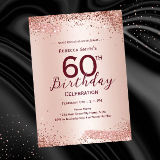 60. Geburtstag Elegant Roségold Glitter Einladung