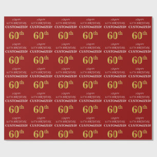 60. Geburtstag: Elegant, rot, Imitat Gold Look Geschenkpapier