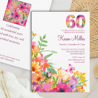 60. Geburtstag Elegante Florale Gartenparty Einladung