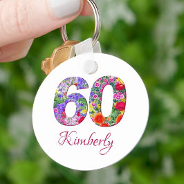 60. Geburtstag eleganter Blumenblüten Schlüsselanh Schlüsselanhänger