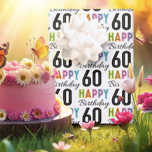60. Geburtstag farbenfrohe Typografie Wrapping Pap Geschenkpapier Set