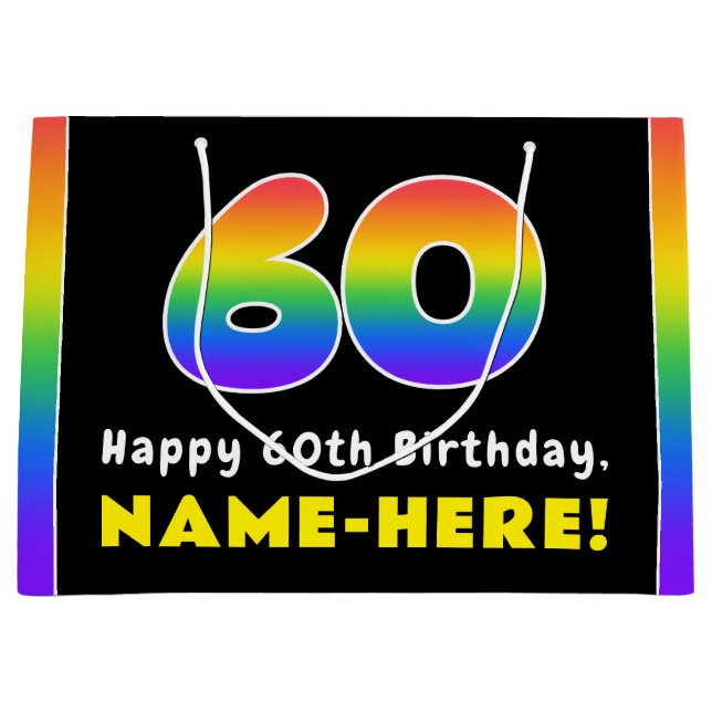 60. Geburtstag: Farbiger Regenbogen # 60, Individu Große Geschenktüte (Vorderseite)