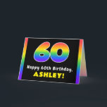 60. Geburtstag: Farbiger Regenbogen # 60, Individu Karte<br><div class="desc">Dieses lebendige und optimistische Geburtstagskartendesign besticht durch die Zahl "60", die ein lebendiges Regenbogenspektrum inspiriert Farbverlaufsmuster, die Meldung "Happy 60 th Birthday" und einen benutzerdefinierbaren Empfängernamen aufweist. Im Inneren befindet sich eine individuell anpassbare Geburtstags-Grußnachricht, oder vielleicht kann gelöscht und links werden, wenn eine Nachricht von Hand geschrieben werden soll. Eine...</div>