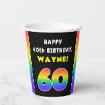 60. Geburtstag: Farbiger Regenbogen # 60, Individu Pappbecher<br><div class="desc">Dieses lustige und kühn gestaltete Geburtstagspapier-Cup-Design zeichnet sich durch eine große Anzahl von "60" aus,  die ein lebendiges,  mehrfarbiges Regenbogenspektrum inspiriert Farbverlaufsmuster,  die Meldung "HAPPY 60 th BIRTHDAY" und einen benutzerdefinierten Empfängernamen aufweisen. Geburtstagsthematische Tassen wie diese können bei einer Geburtstagsparty zum 60. Geburtstag von jemandem verwendet werden. [~Z0000639]</div>
