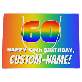 60. Geburtstag: Farbiges, lustiges Regenbogenmuste Große Geschenktüte