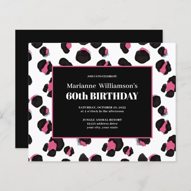 60. Geburtstag Feminine PINK LEOPARD PRINT (Vorne/Hinten)