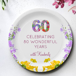 60. Geburtstag floral moderne 60 Jahre Party elega Pappteller