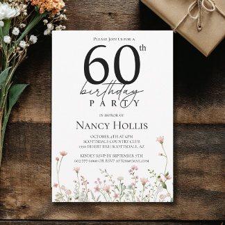 60. Geburtstag Florale Elegante Schrift Geburtstag Einladung