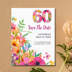 60. Geburtstag florale moderne Save the Date Postk Ankündigungspostkarte