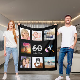 60. Geburtstag Foto Collage schwarz Fleecedecke