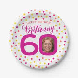 60. Geburtstag Foto rosa goldgelbe Konfetti Pappteller