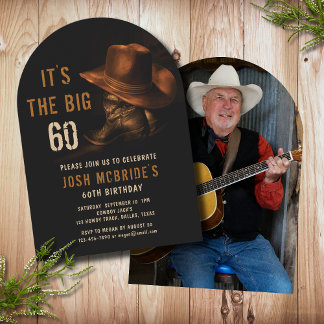 60. Geburtstag Foto Rustic Cowboy Hat Boots Einladung