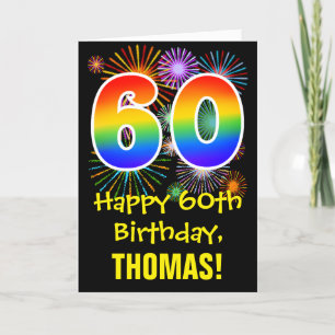 60. Geburtstag: Fun Fireworks Pattern + Rainbow 60 Karte
