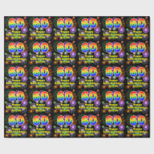 60. Geburtstag: Fun Fireworks, Regenbogen Look # " Geschenkpapier
