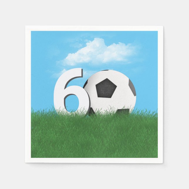 60. Geburtstag Fußball-Ball in Grüngras Serviette (Vorderseite)