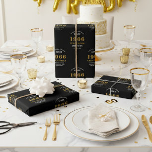 60. Geburtstag geboren 1966 Name hinzufügen Schwar Geschenkpapier Set