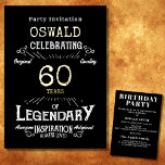 60. Geburtstag Geborener legendärer Black Gold Ret Folieneinladung<br><div class="desc">Für alle, die ihren 60. Geburtstag feiern, haben wir die ideale Geburtstagsfeier mit Vintagem Ambiente. Der schwarze Hintergrund mit einer Goldfolie Vintage Typografie. Das Design ist einfach und dennoch elegant mit einem Retro-Ambiente. Passen Sie den Text dieser Geburtstagseinladung mit der bereitgestellten Vorlage einfach an. Teil einer 60. Geburtstagskollektion mit Party...</div>