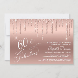 60. Geburtstag Glitzer Rose Gold Einladung