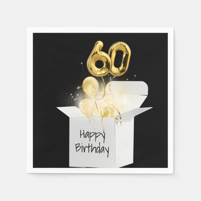 60. Geburtstag Gold Ballons in weißer Box Serviette (Vorderseite)