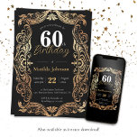 60. Geburtstag Gold Black Boho Glamour Elegant Einladung<br><div class="desc">60. Geburtstag Gold Black Boho Glamour Elegante Einladung. Mit unserem einladenden Design, in dem Gold und Schwarz nahtlos verschmelzen, um ein glamouröses und Vintages Meisterwerk zu kreieren, stärken Sie Ihre Meilenstein-Geburtstagsfeier. Inmitten des Boho-Charmes Set diese Einladung die Bühne für ein unvergessliches Soirée, das Ihre Reise würdigt und gleichzeitig eine zeitlose...</div>