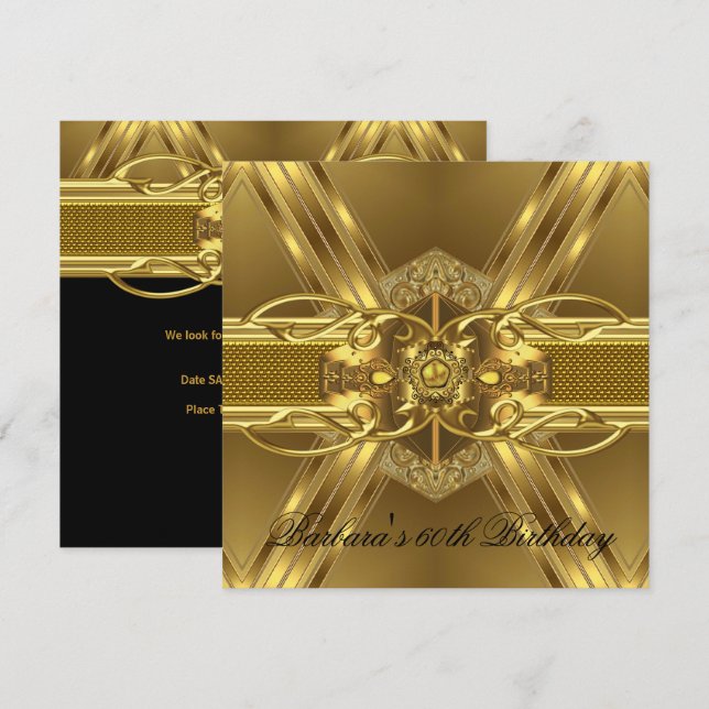 60. Geburtstag Gold Black Verziert Jewel 2 Einladung (Vorne/Hinten)