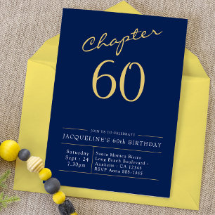 60. Geburtstag Gold Modernes Script Blue Einladung