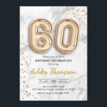 60. Geburtstag - Goldballons Marmoreffekt Einladung<br><div class="desc">60. Geburtstagsfeier Einladung. Elegantes Design in Imitaten Glitzer Gold mit grauem Marmoreffekt. Die Einladungskarte verfügt über die Goldnummer 60 Ballons und den Script-Schriftart. Ideal für eine stilvolle Feier. Nachricht,  wenn du ein Alter brauchst.</div>