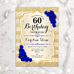 60. Geburtstag - Goldstreifen Royal Blue Rose Einladung<br><div class="desc">Einladung zum 60. Geburtstag. Elegantes Design in Gold und königsblau. Features Imitate Glitzer goldene Streifen,  Saphir Rose stilvolle Skript-Schriftart und Konfetti. Ideal für eine gläserne Geburtstagsfeier.</div>