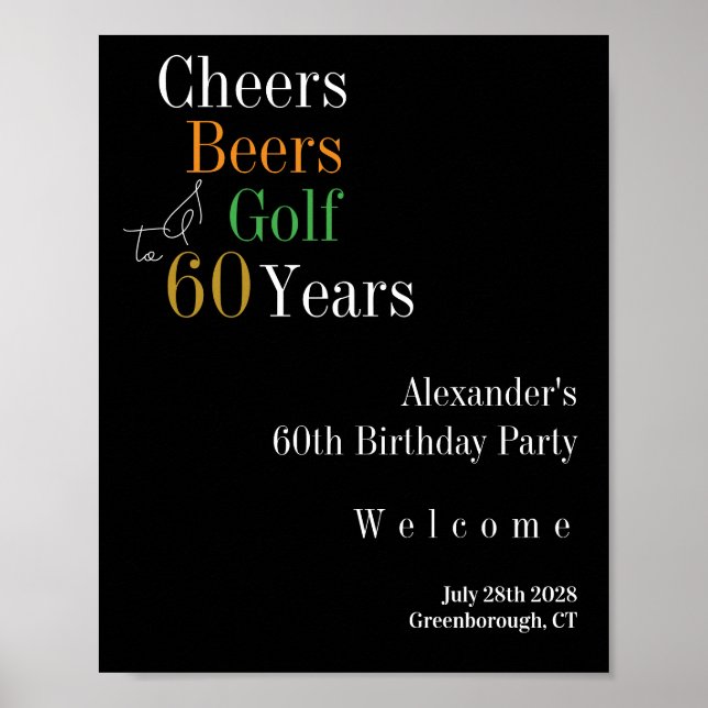 60. Geburtstag Golf Cheers Biere Willkommen Poster (Vorne)