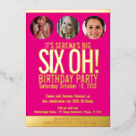 60. Geburtstag Grafik rosa Goldfolie Foto Kreisen Folieneinladung<br><div class="desc">Fett einfache Grafik hell heiß rosa, und Goldfolie oder Ihre eigene Folie Farbe Foto Vorlage 60. Geburtstag Einladung. Personalisieren Sie diese Meilenstein-Geburtstagseinladung mit Ihren eigenen Geburtstagsfeierdetails und drei Fotos Ihres Geburtstagsmädchens im Foto für Ihre Fotos ab und zu. Andere Jahre Farben und passende Artikel sind verfügbar. © Original Design von...</div>