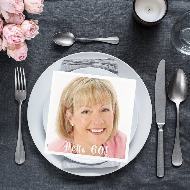 60. Geburtstag hallo 60 Foto Frauen Serviette (Von Creator hochgeladen)