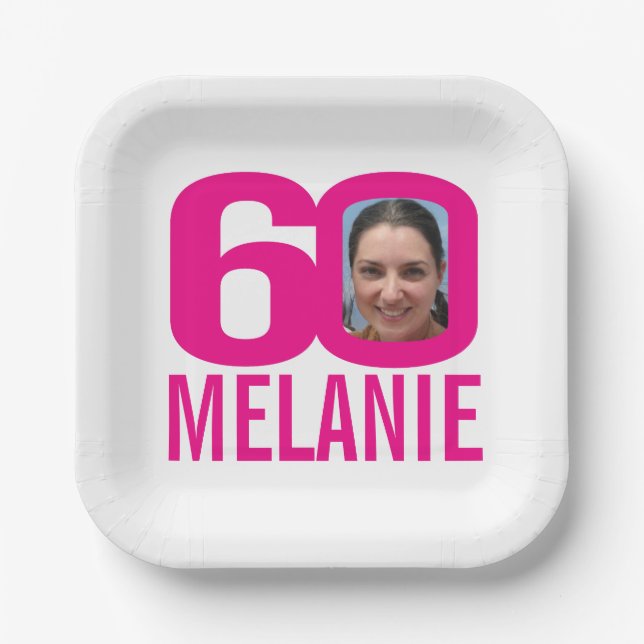60. Geburtstag hellrosa weiß 60 Foto Pappteller (Vorderseite)