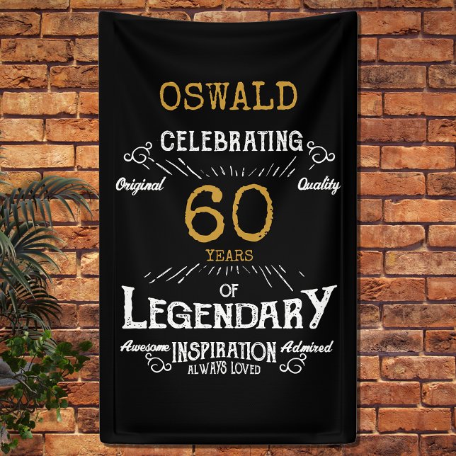 60. Geburtstag Legendary Black Gold Retro Banner (A personalized 60th birthday classic party banner for that special birthday turning 60.)