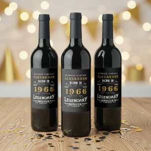 60. Geburtstag Legende Geboren 1966 Vintage Schwar Weinetikett