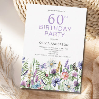 60. Geburtstag Lila Blumeneinladung Einladung
