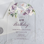 60. Geburtstag Lila Frühling Lilac Blume Arch Acryleinladungen<br><div class="desc">Weiche Wasserfarben lila Lilaks schaffen eine hübsche Frühjahrs-Einladung zum 60. Geburtstag. Die Kalligraphie fügt eine elegante Ästhetik hinzu. Es ist Teil der Lila Spring Lilac Blume Kollektion. Es lasse Ihnen, ein Thema zu wählen und dann einfach eine einzigartige Einladungspauschale, Begrüßungsschilder und Party Dekoration zu erstellen. Party-Planung macht Spaß und Spaß....</div>