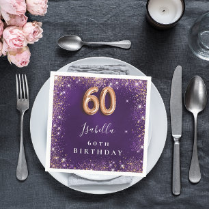 60. Geburtstag lila Goldname Glitzer Serviette