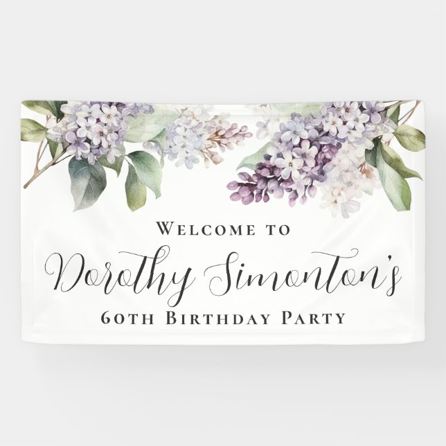 60. Geburtstag Lila Lilac Spring Blume Willkommen Banner (Horizontal)